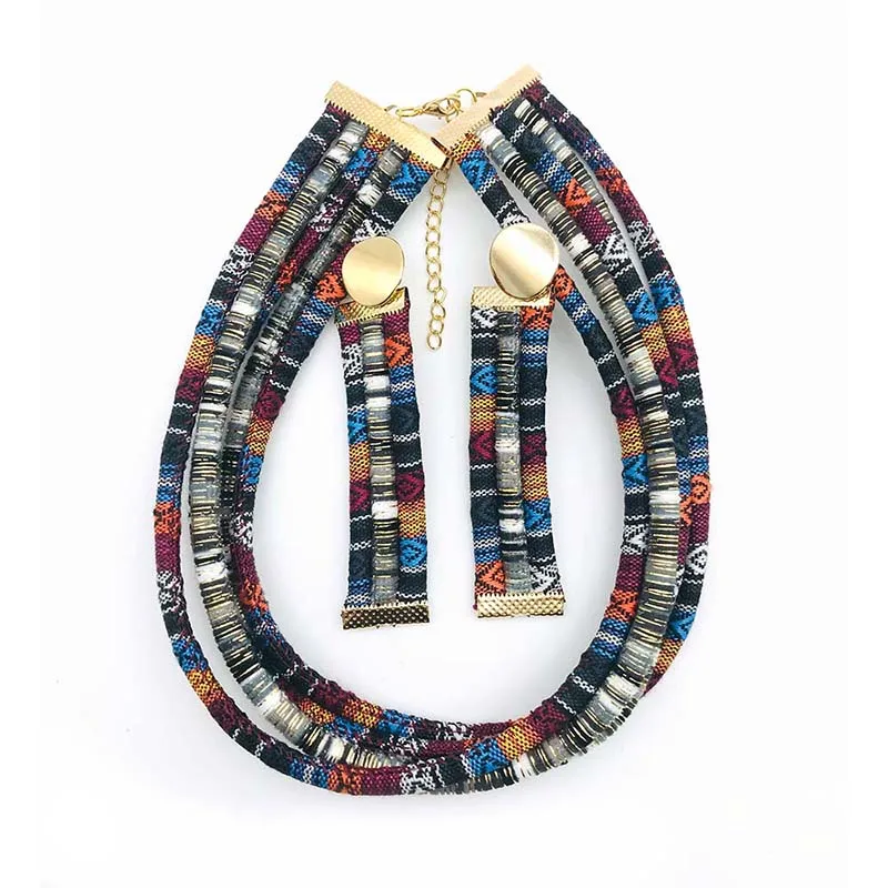 Набор женских ожерелий тканевая веревка в этническом стиле ожерелье с сережками
