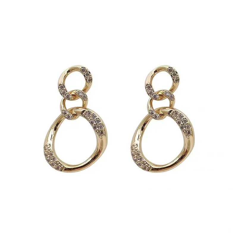 

Metal Crystal Irregular Circular Hollow Out Earrings South Korea's Temperament Elegant Fashion Stud Earrings Women Jewelry Gift