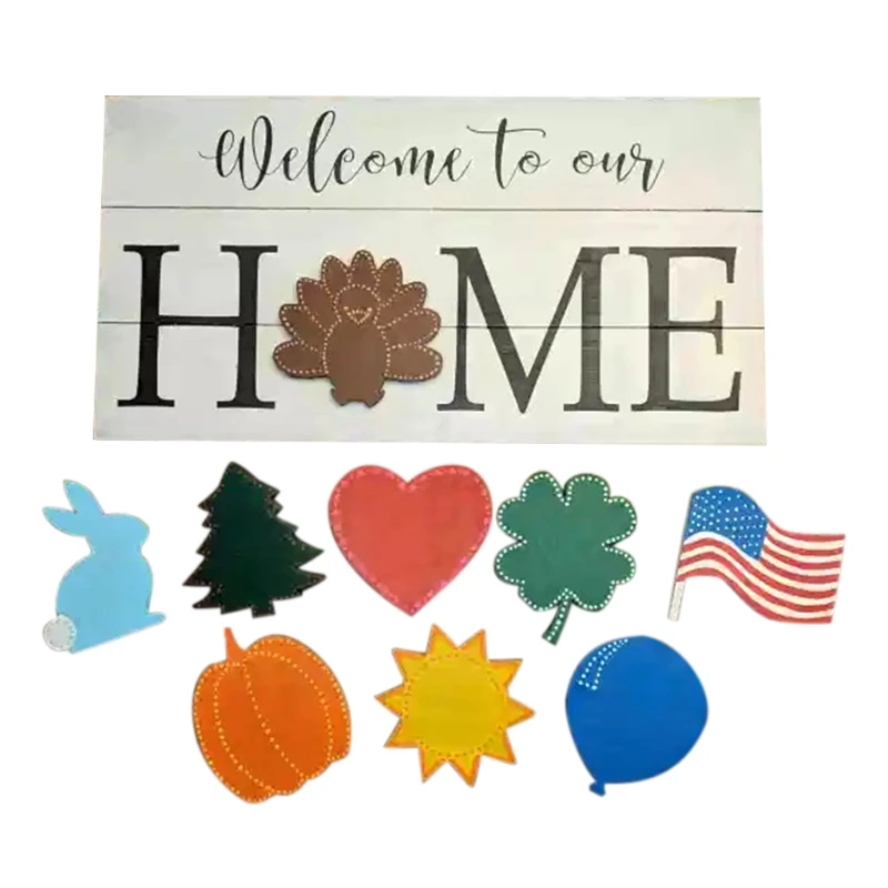 

50LB Interchangeable Seasonal Home Wooden Sign Wall Hanging Pendant Plaque Rustic Front Door Hanger Decoration Ornament for