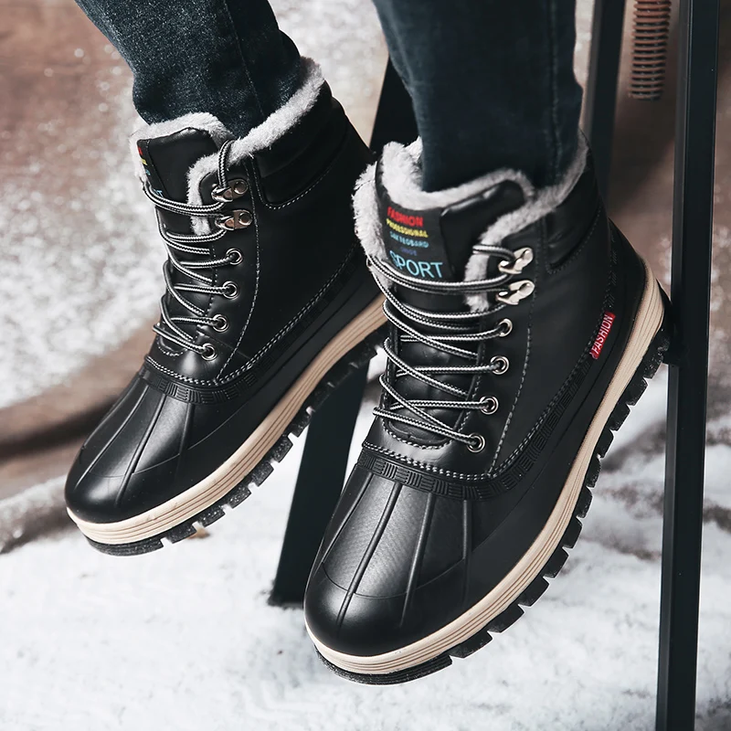 Мужские зимние ботинки теплые мужские Водонепроницаемые кожаные кроссовки