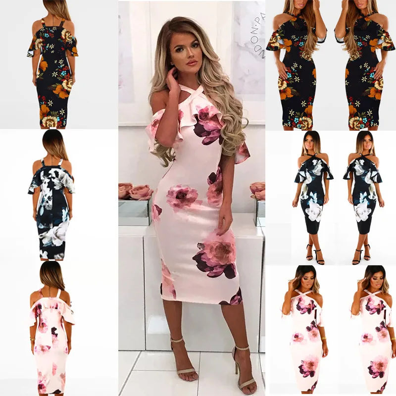 

New 2021Spring Summer Dress Women Printed Sling cross Dress Casual Short Sleevele Elegant Ruffle Package Hip Dress Vestidos