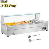 vevor buffet food warmer stainless steel 3 12 pans with glass shield commercial countertop bain marie electric steamer cooker