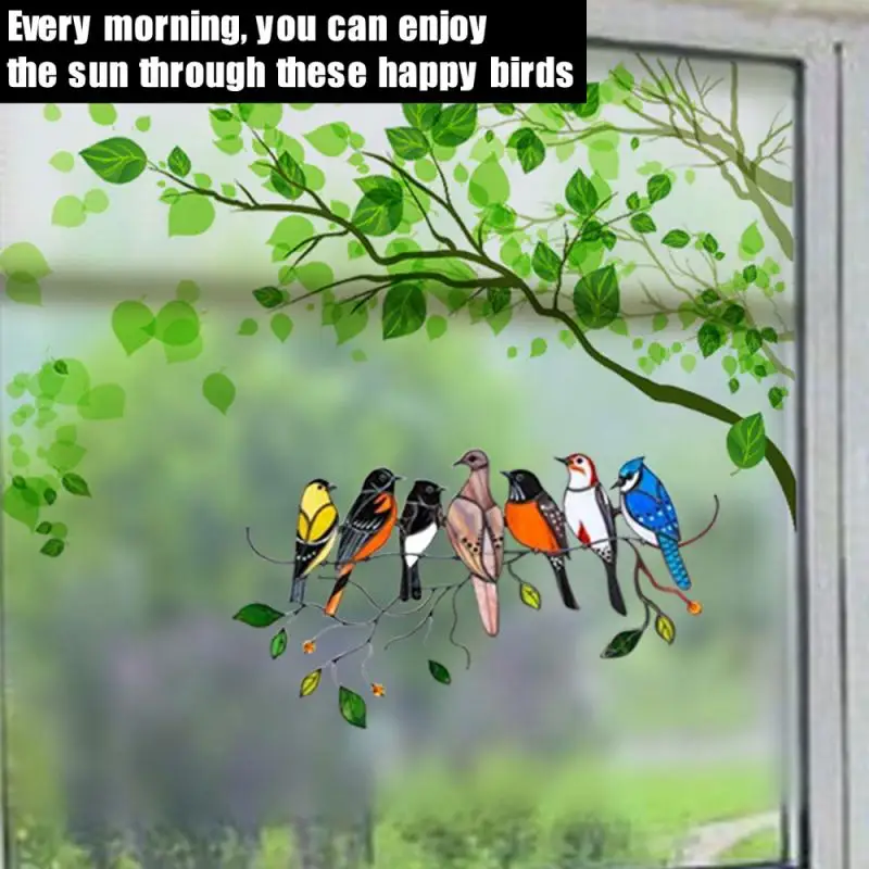 

Multicolor Bird Line High Stained Glass Lantern Window Panel Bird Series Jewelry Pendant Home Decor Accessories For Bird Lovers