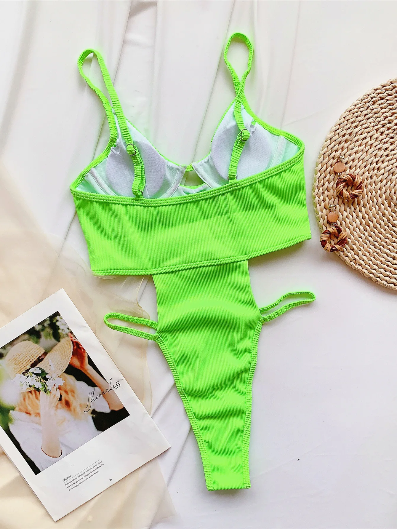 

Sexy Monokini One Piece Swimwear Women Solid O Neck Adjustable Straps Hollow Out Sexy Bikini Female Thong Cut Out Bathing Suits