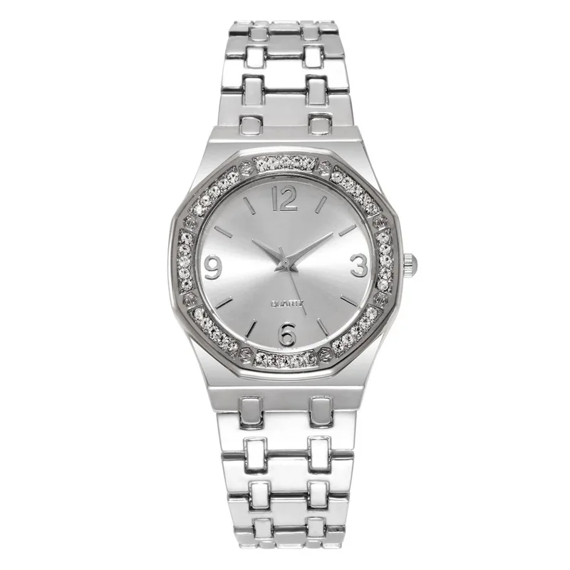 

New fashion female polygon round table set auger steel band digital contracted dial watch fashion ladies quartz watch
