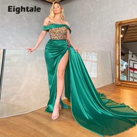 eightale arabic evening dresse emerald green strapless beaded with rhinestones satin high side split long prom party dress 2021