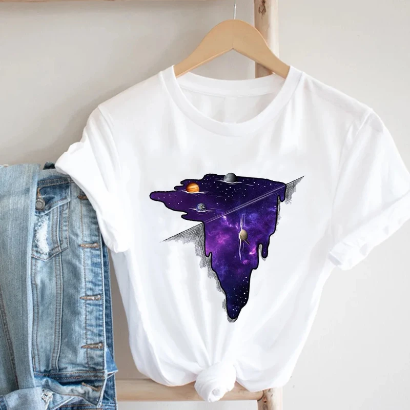 

Graphic T-shirt Female Tee Tops Women Casual Cartoon Moon Star Night Printing Ladies Kawaii 90s Fashion Clothes Print Tshirt
