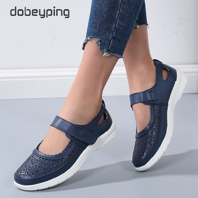 dobeyping New Retro Hollow Summer Women's Shoes Genuine Leather Woman Loafers Cut outs Women Flats Breathable Light Female Shoe