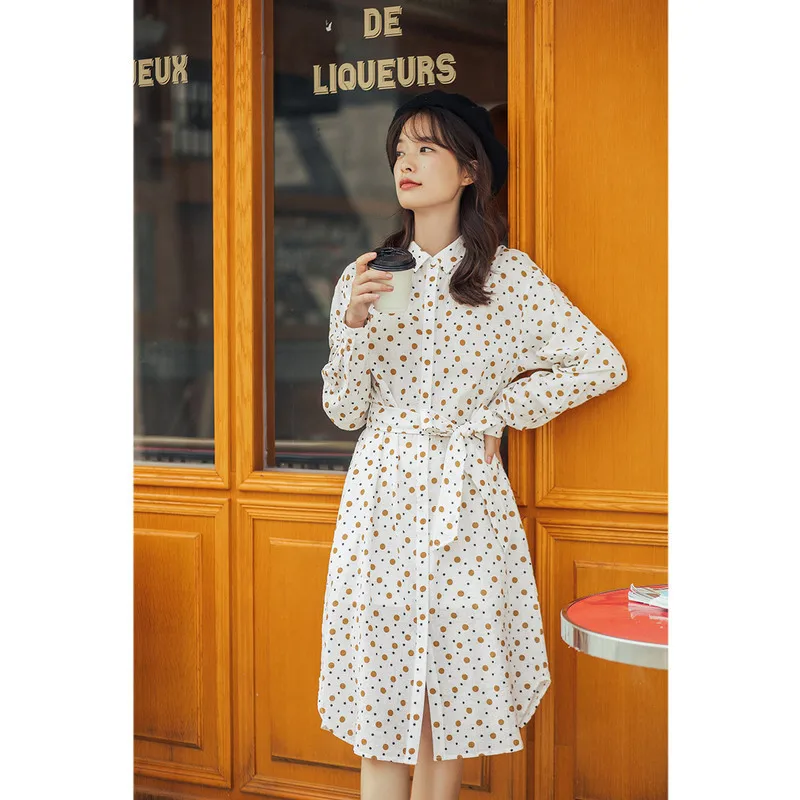 Женское платье-блузка в ретро-стиле с отложным воротником Осень-зима INMAN | Женская