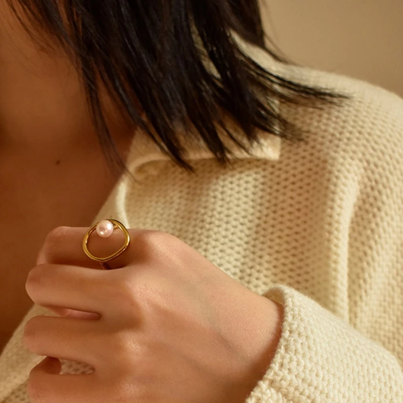 Элегантные перстни QCOOLJLY с имитацией жемчуга простые круглые геометрическим