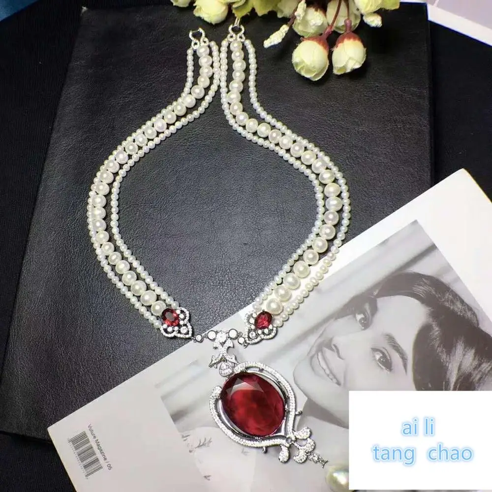 Роскошное многослойное ожерелье цепочка с натуральным жемчугом|necklace jewelry|fashion