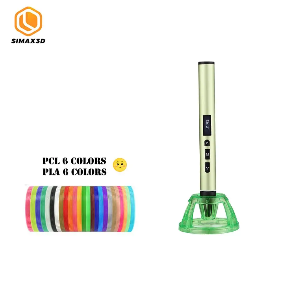 Green pen-12 colors SIMAX 3D печати ручек 12V 3D с карандашным рисунком Scribble ручки 120 м нити для детей детское образование инструменты для создания хобби игрушки - Цвет: Green pen-12 colors
