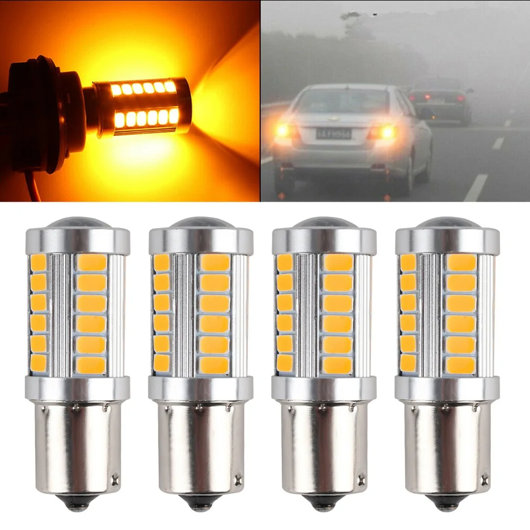 

For Car Light Sources 4pcs 33SMD 581 BAU15S PY21W Turn Signal Lamp Yellow Rear Indicator 12V High brightness LED Bulb Mayitr