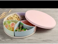 wheat straw dry fruit plate with multi grid cover candy box snack plate wedding festival fruit plate food storage containers