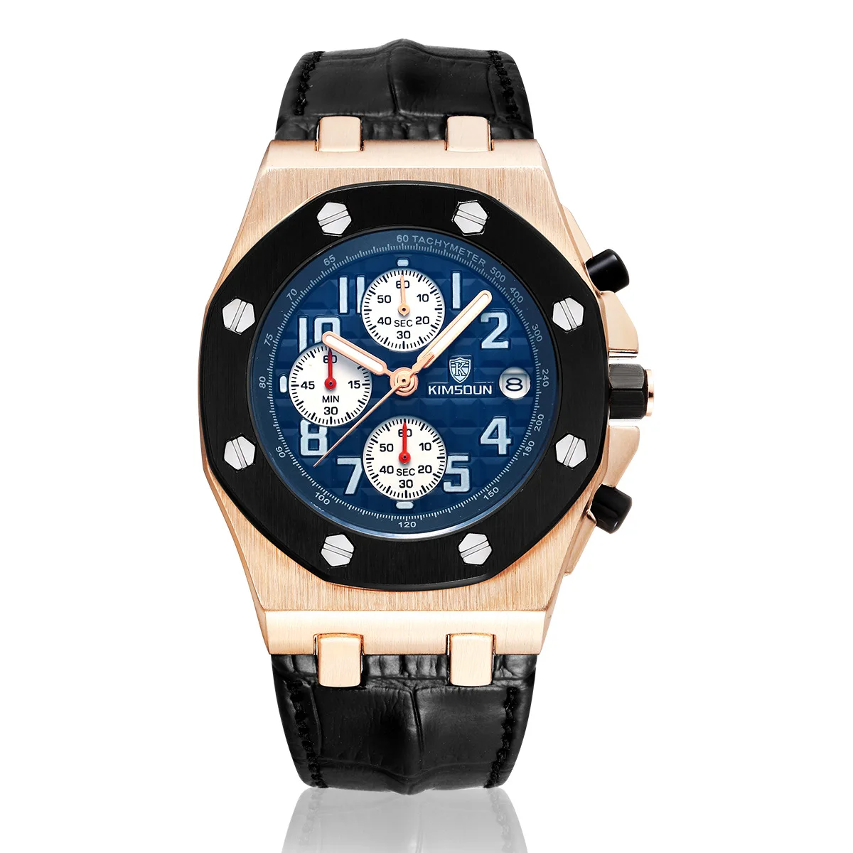 Switzerland Royal Rolexable Japan Miyota кварц часы три глаза многофункциональный синхронизации кожа водонепроницаемый календарь montre homme - Цвет: Небесно-голубой