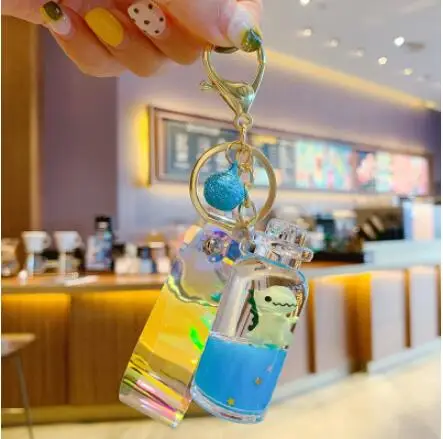 CVE-42 Милый креативный мини молочный брелок кокосовый чай напиток пузырь чай акриловый движущаяся жидкость капля масла декомпрессия ювелирные изделия подарок - Цвет: CVE-42