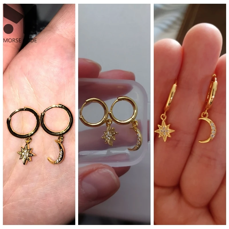 

MC 925 silver Moon Star Women Earrings 2021 New Trend Minimalist PendientesPlata925 Hot Zircon Crescent Huggies Earring Hoops