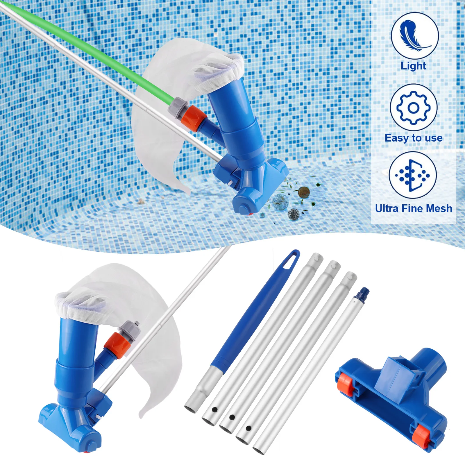 

Mini Draagbare Zwembad Stofzuiger Voor Zwembad Schoonmaken Accessoires Met 5 Sectie Pole Grond Zwembad Kuuroorden Vijvers