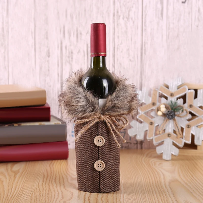 

Hot 6 Pieces Christmas Wine Bottle Cover,Wine Bottle Decoration Bags,Collar Button Coat Design,for Xmas Party Decoration