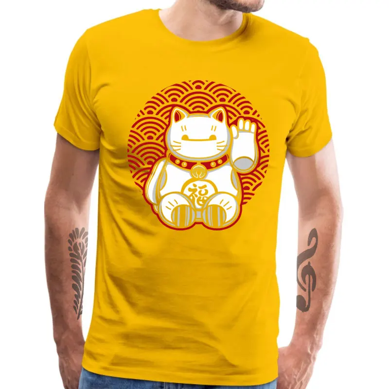 

Camiseta con diseo de gato afortunado de Japn para hombre, Camiseta con estampado del Da de Accin de Gracias, 100% de algod