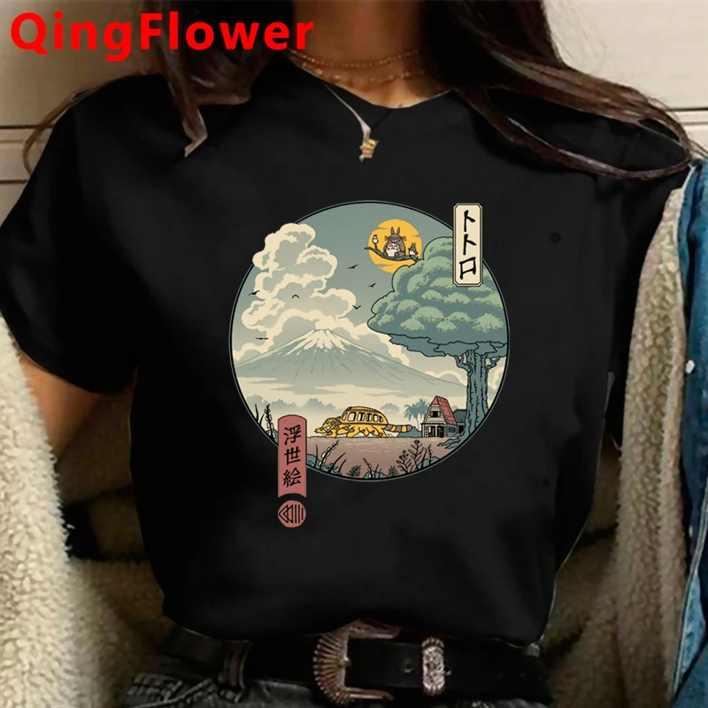 

Футболка женская в стиле Харадзюку, милая рубашка с мультяшным принтом Тоторо из аниме «Миядзаки Хаяо», топ в стиле ольчжан, Миядзаки