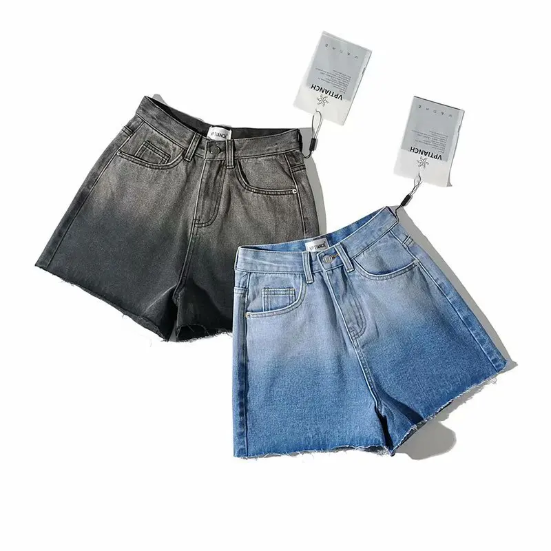 

2021 summer new European and American fashion gradient high waist rough denim shorts DLZK543