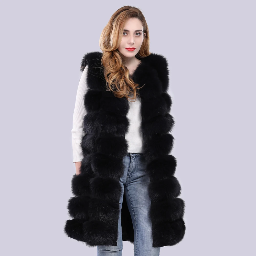 Зимняя меховая жилетка из натурального Лисьего меха длинный стильный уличный