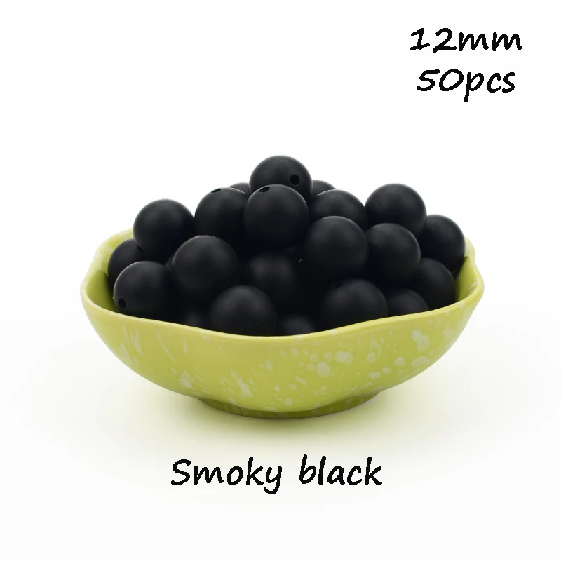 Smoky black LOFCA, 12 мм, 50 шт./лот, бусины из пищевого силикона, Прорезыватель для зубов, круглые бусины, Детская жевательная для прорезывания зубов, Силиконовые Прорезыватели для самостоятельного изготовления - Цвет: Smoky black