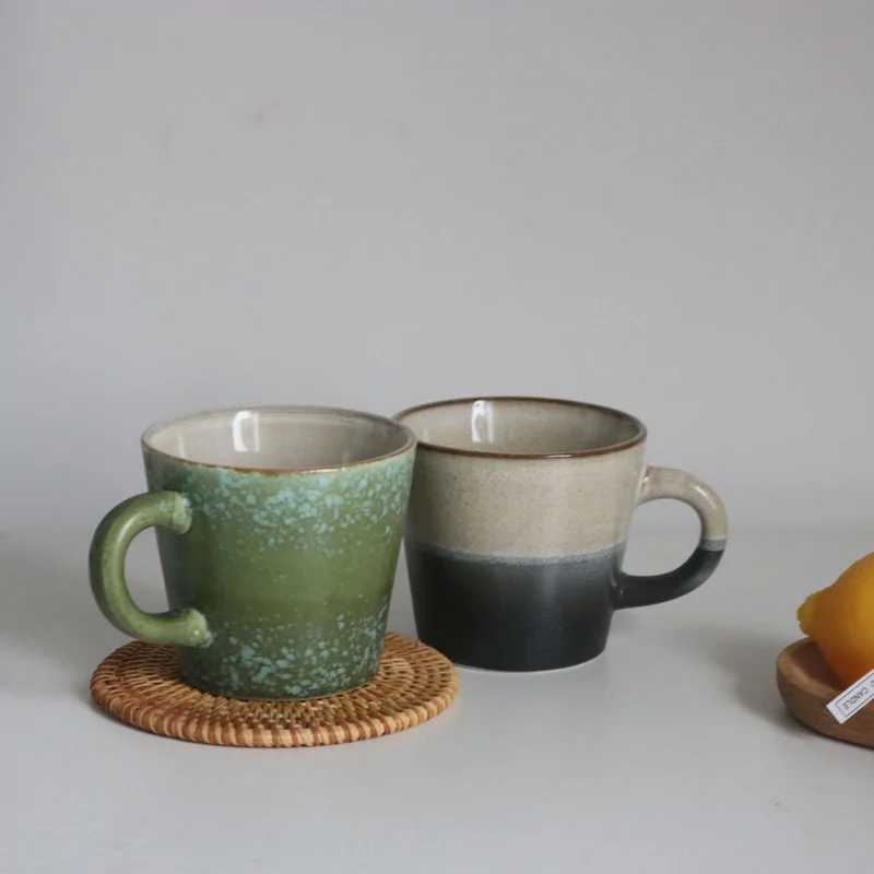 

Japanese Retro Ceramic Coffee Cup Simple Household Stoneware Afternoon Tea Breakfast Dessert Mug Modern Couple Garland Latte Cup