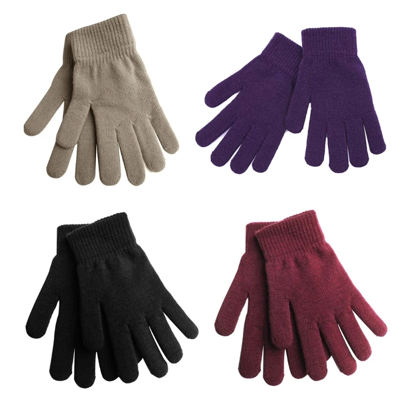 

Unisex Winter Knitted Thick Full Finger Gloves Solid Color Plush Lining Mittens