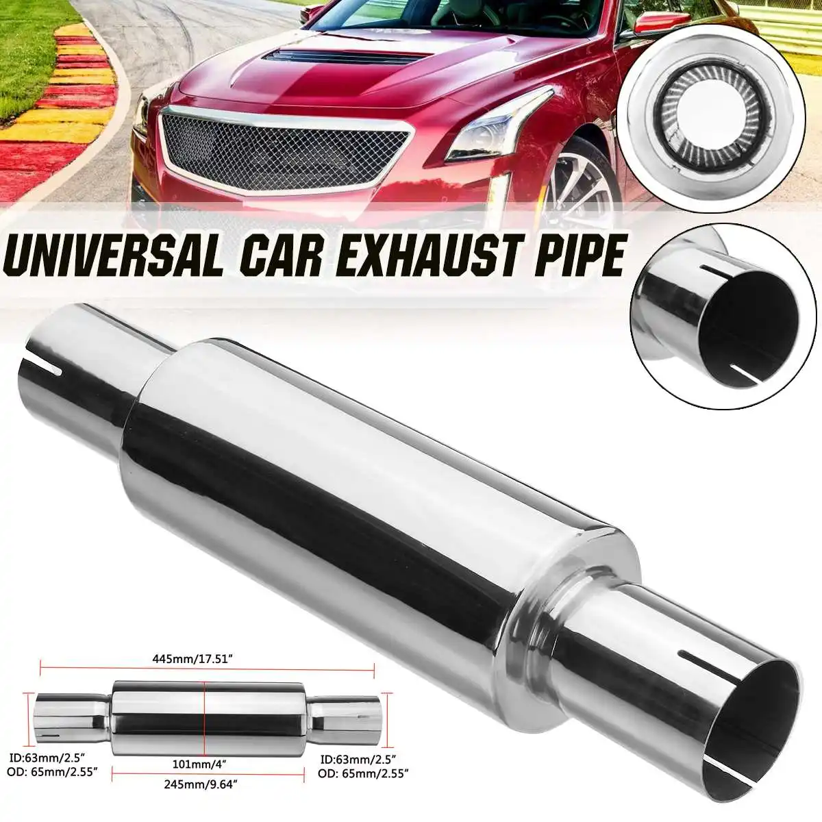 

2.5" 63mm Car Resonator Exhaust Muffler Pipe Stainless Steel Turbine Muffler Tip Exhaust Tail Tube Silencer Universal