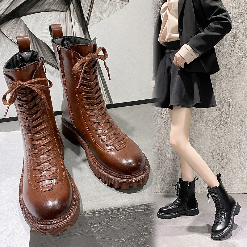 

Осень 2021 Модные Ботинки Martin на толстой подошве в британском стиле со шнуровкой женские ботинки на платформе готическая обувь мотоциклетные...