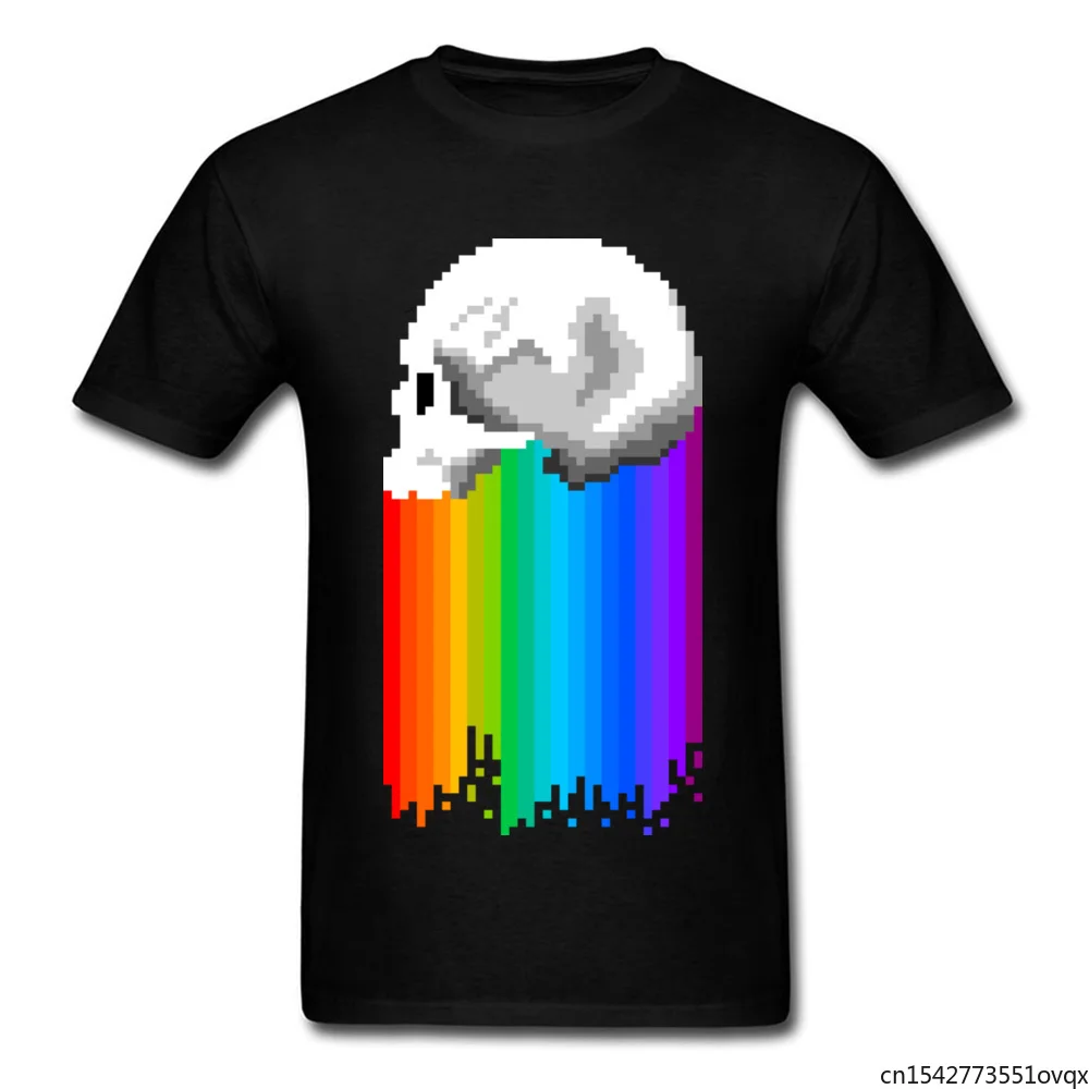

Colorful Rainbow Shower Men T Shirt Pixel Skull Boy Tshirt Plain Men's Full Rockabilly Sleeve Summer Top Streetwear