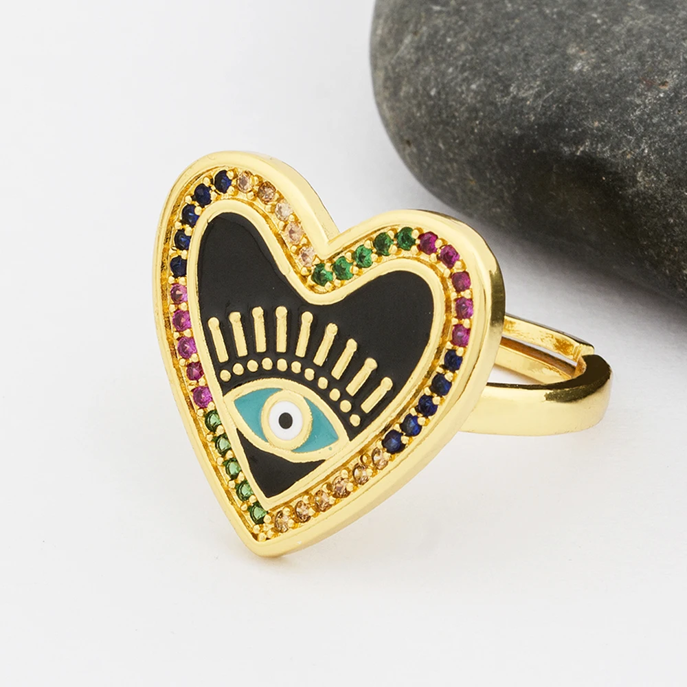 2020 Новая мода Регулируемый в форме сердца сглаз кольцами золотистого цвета