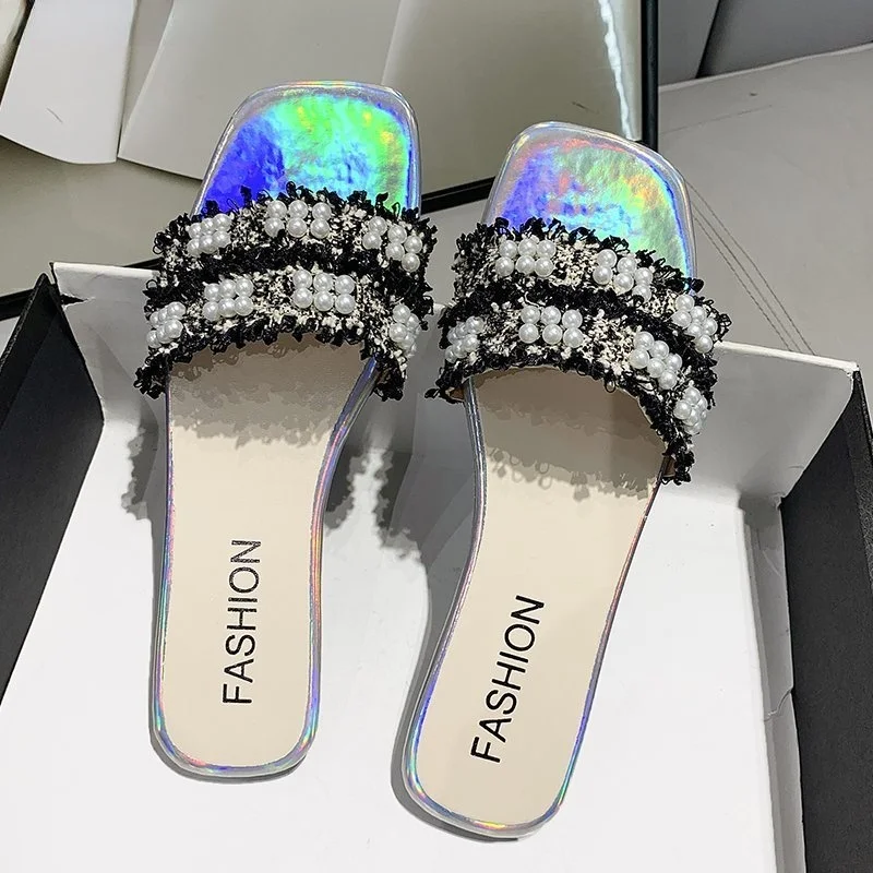 

Женские босоножки с бахромой и бусинами, повседневные Нескользящие сандалии на плоской подошве, большие размеры, лето 2022