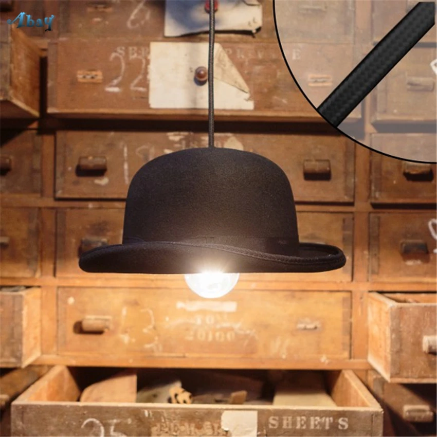 British Gentleman's Hat Fabric Shade Pendant Lights Restaurant Living Room Bar Kids Cafe Shop Lamps Retro Hanging Fixtures | Лампы и