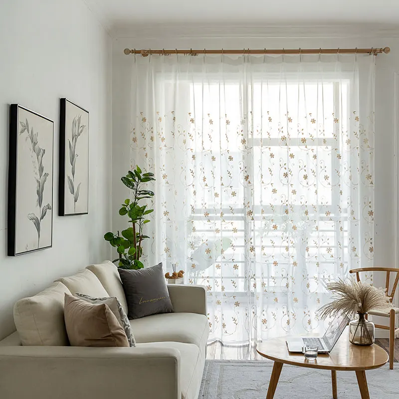 Тюлевые шторы с цветочной вышивкой для окна гостиной винтажные прозрачные