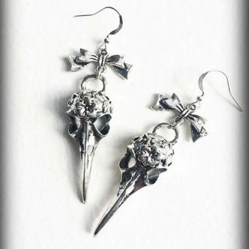 Винтажные серебряные висячие серьги в стиле панк готика ворона голова птица