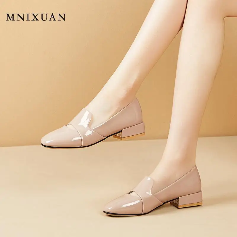 Женские офисные туфли ручной работы MNIXUAN на низком каблуке Весна Осень 2020 новые