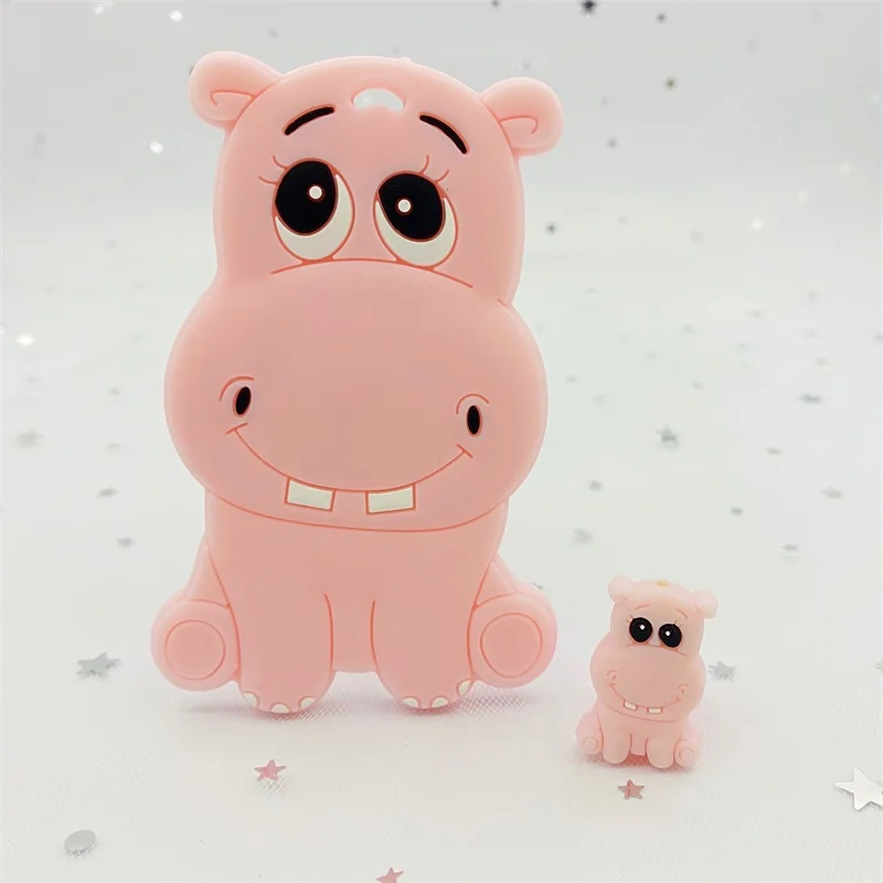 10pcs mini Silicone Beads Cartoon hippo BPA Free Baby Teether Accessories Teething Necklace DIY Food Grade children girl gift |