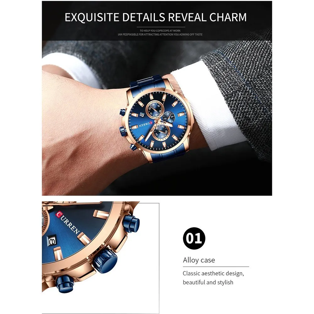 

Quartz Man Watches with Stainless Steel Strap Band Watch for Male Date Calendar Indicator Chronograph Waterproof Luminous Hands