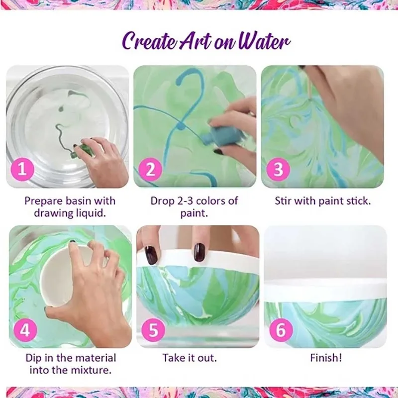 

46ml Kids Water-based art paint set Marbling Painting Kit DIY Painting on Water Creative Art Set of 6 Colors acrylic paint
