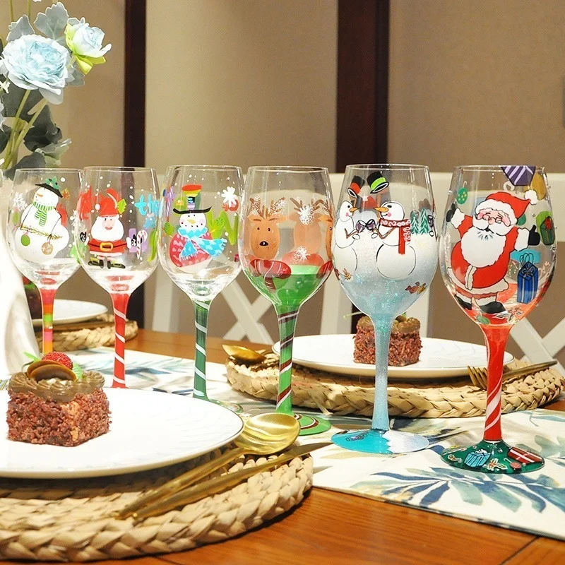 

1 Piece Christmas Wine Glass Party Decoration Goblet Artificial Hand Painted Cartoon Glass Crystal Glass Whiskey Glass