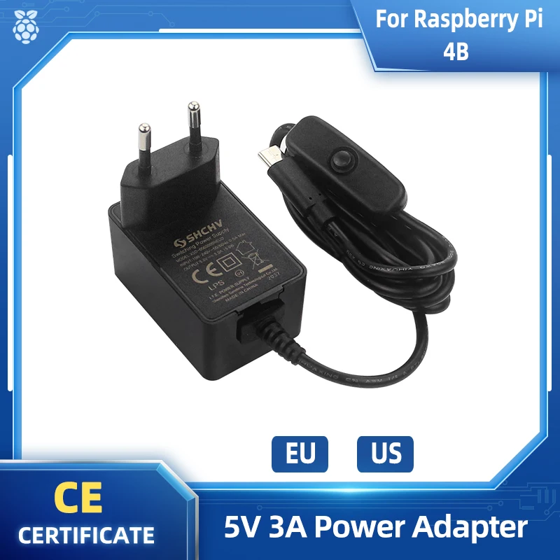 Блок питания SHCHV Raspberry Pi 4 5 В 3 А USB Type-C с выключателем сертификация CE зарядное