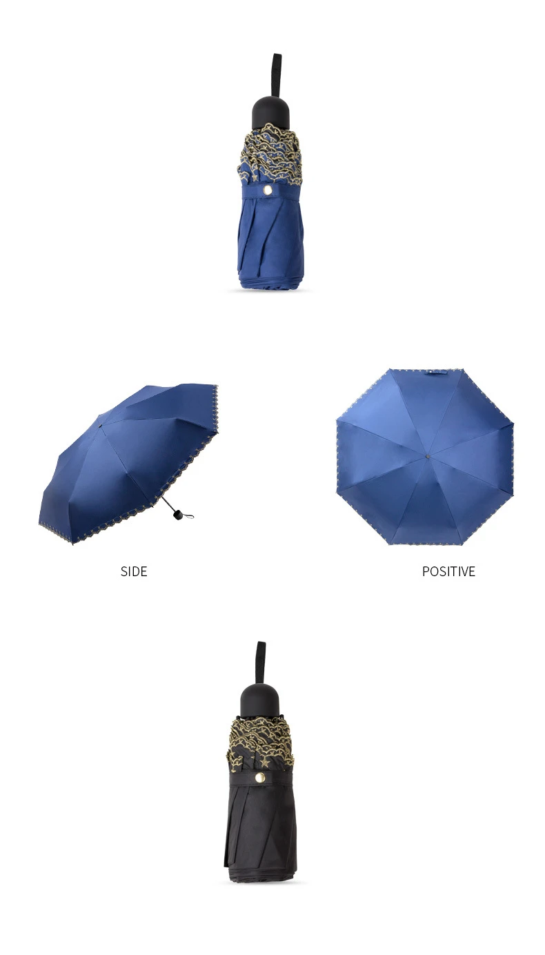 Girls Romantic Embroidery Lace 5-Folding Umbrella Women Anti-UV Sunny Umbrellas Portable Mini Travel Waterproof Umbrellas