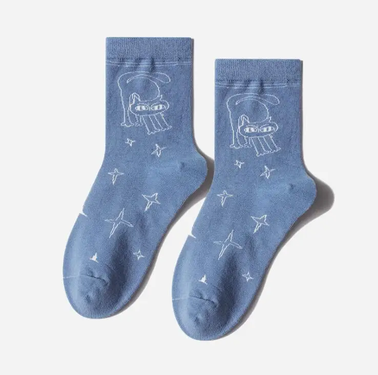 Харадзюку Смешные Женские носки с героями мультфильмов Sad Foot Узорные Носки Унисекс - Цвет: blue cat
