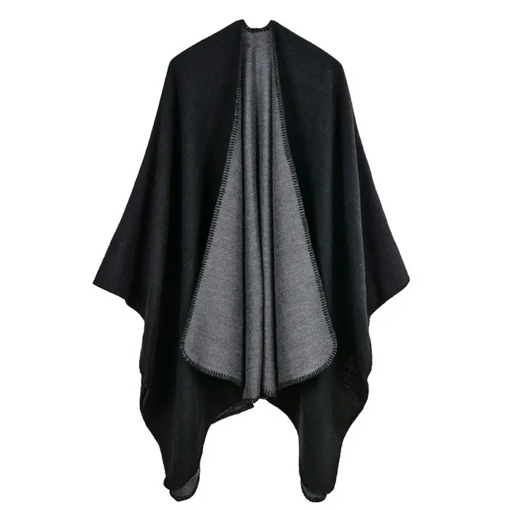 

Women V Cut Reversible Tassel Knitted Large Poncho Capes Wrap Shawl Solid Color Fashionable Women Poncho Cape