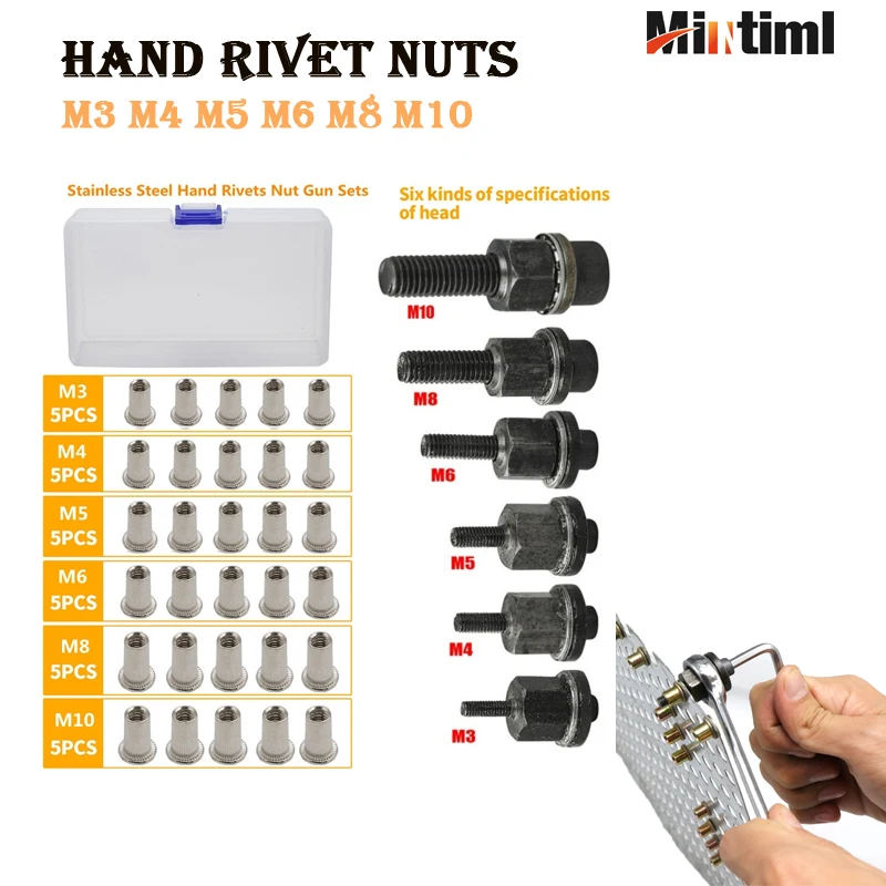 

Mintiml Hand Rivet Nut Gun Head Nuts M3 M4 M5 M6 M8 M10 Simple Installation Manual Riveter Rivnut Tool Accessory for Nuts