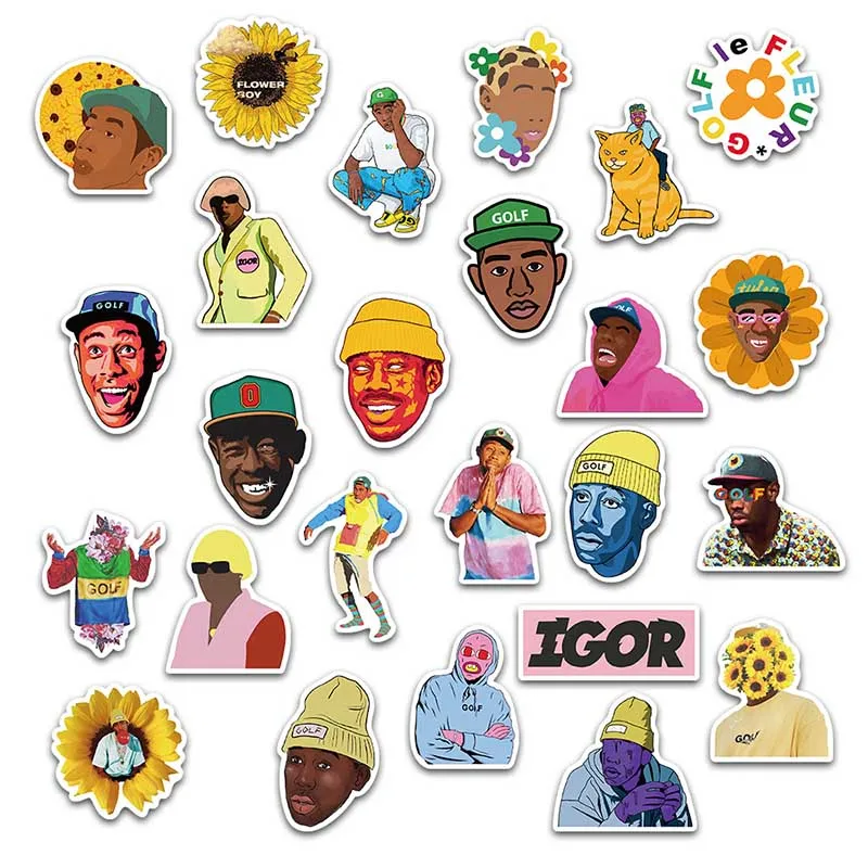 Pegatinas Pop-Singer Tyler The Creator para maleta, guitarra, port&aacute;til, motocicleta, coche, Ordenador de monopat&iacute;n, 50 Uds.-4