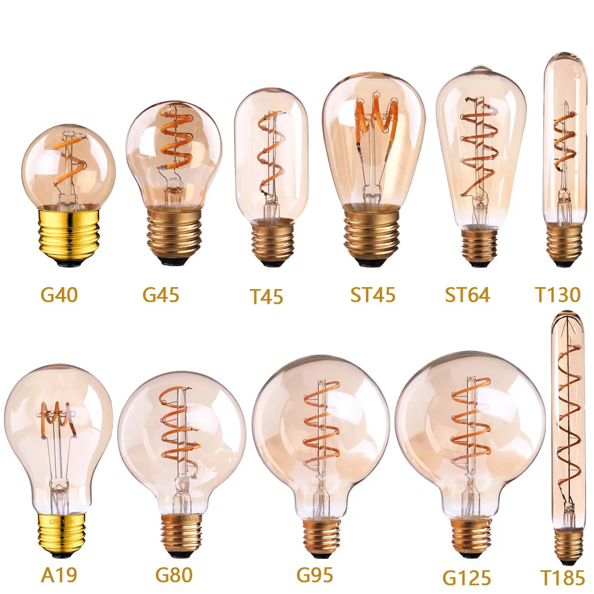 

LED Filament Bulb G40 T45 ST64 G80 G95 G125 Spiral Light 3W 2200K Retro Vintage Lamps Decorative Lighting Dimmable Edison Lamp